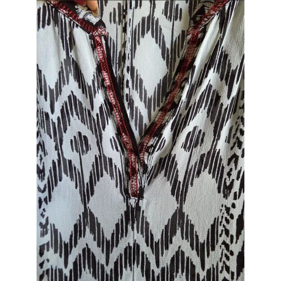 Chico’s Sheer Top Blouse Tunic Black White Red Boho Peasant Gypsy Flowy Sz. 3 XL - Picture 3 of 9